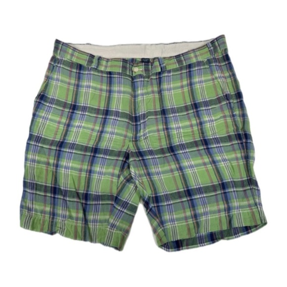 Polo by Ralph Lauren 100% Linen Skater Golf Shorts Green Plaid Plus Size M42 - Picture 1 of 15